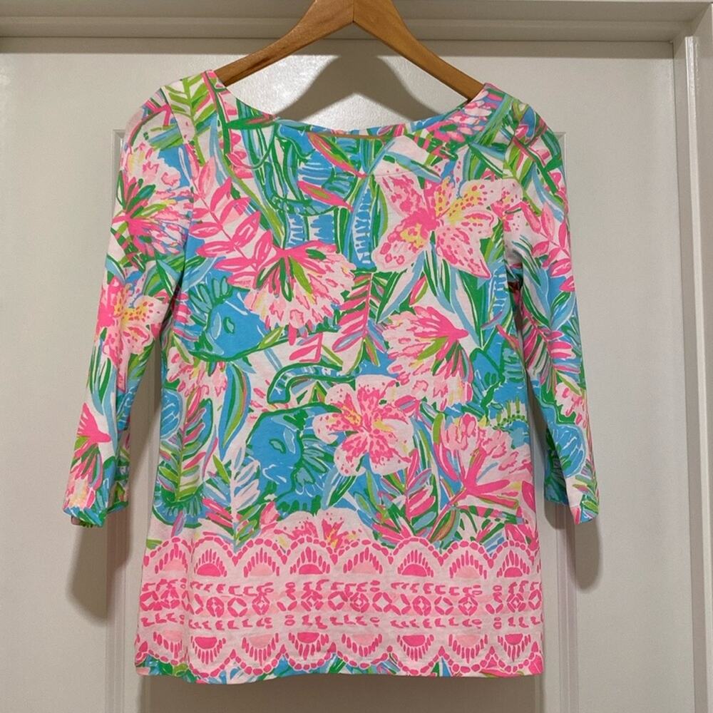 Lilly Pulitzer Waverly Top Pop Up Lilly of the Jungle Size XS Preppy Classic